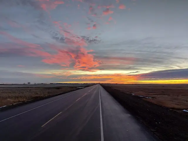 Sunrise over Highway 39 near North Portal